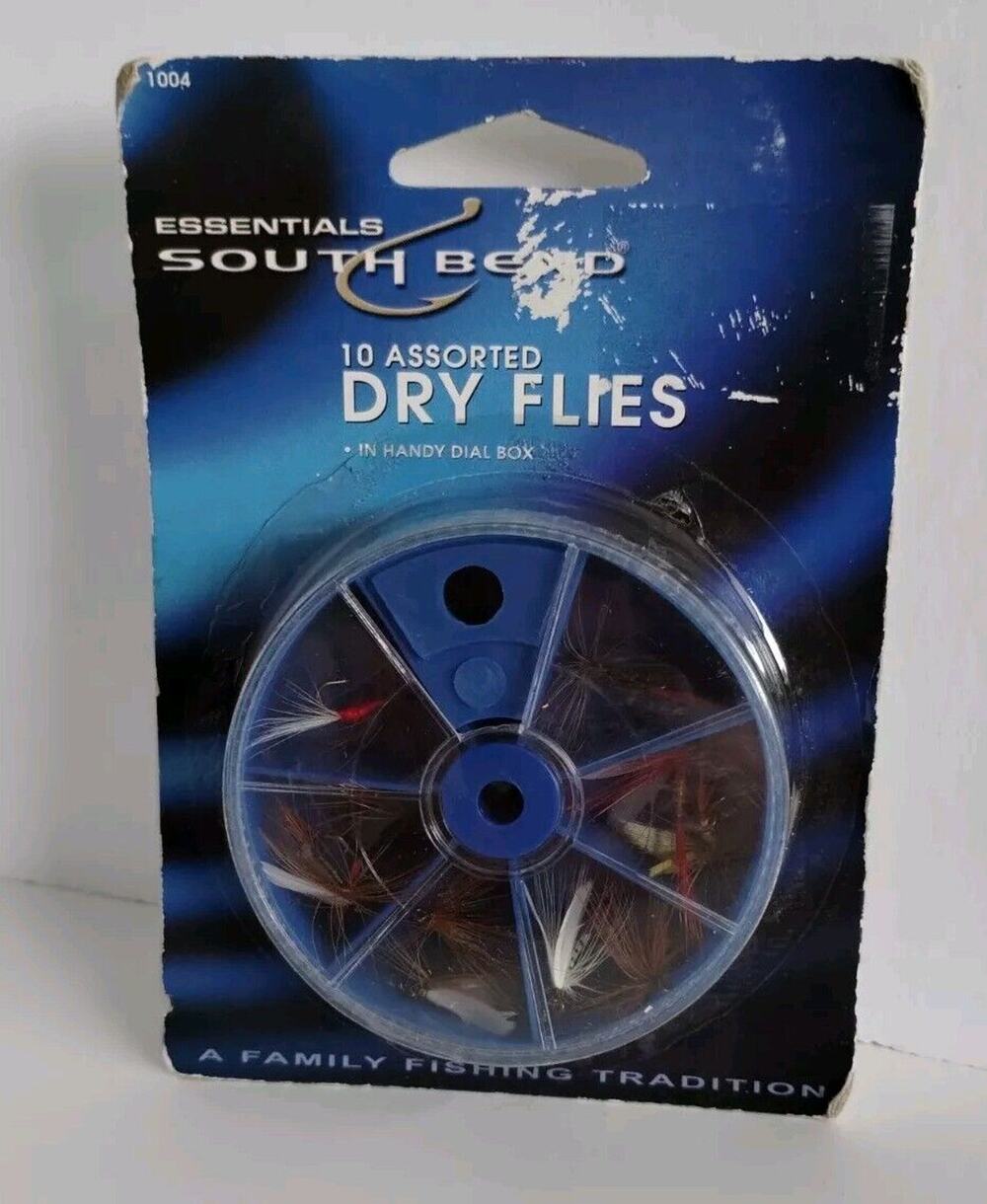 Vintage South Bend 10 Assorted Dry Flies In Handy Dial Box - New Old Stock